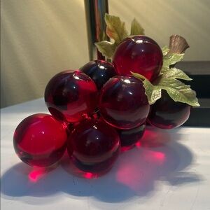 Vintage Red Glass Grape Cluster Mid Century Art Glass Fruit Décor
